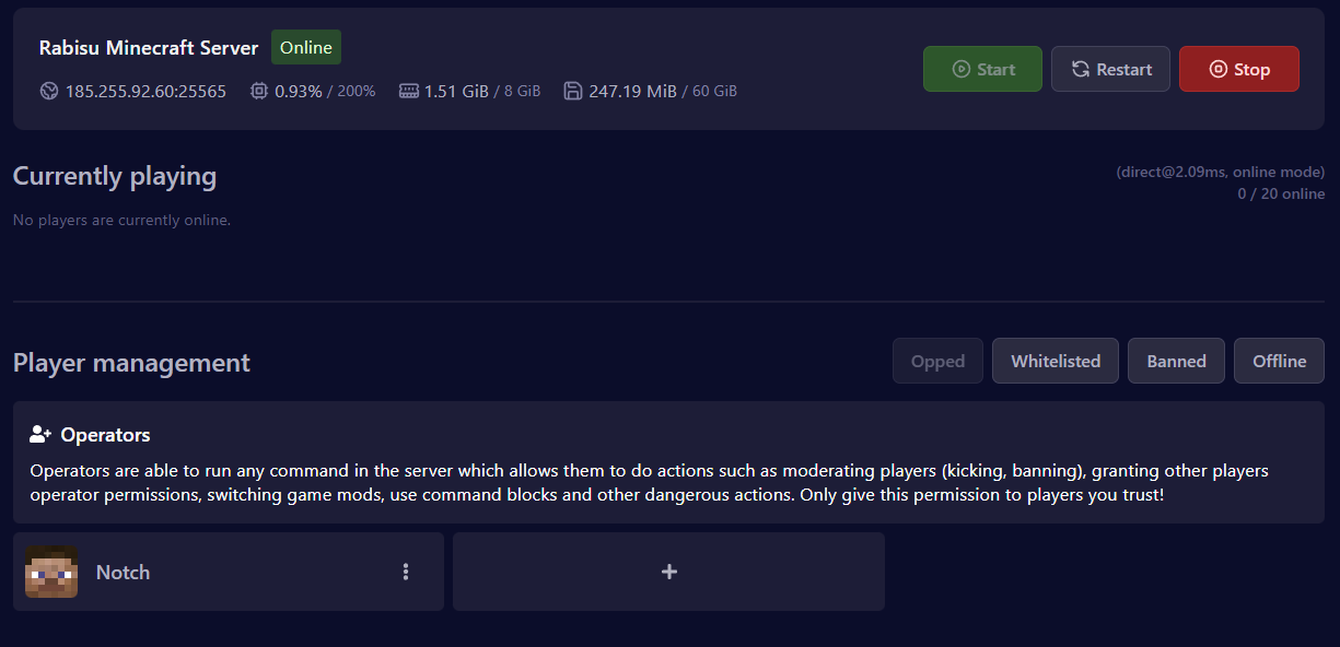 Player Management Panel