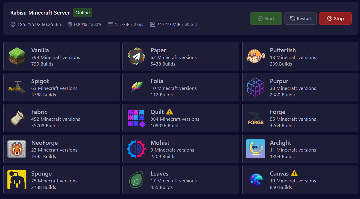 Version Manager Panel
