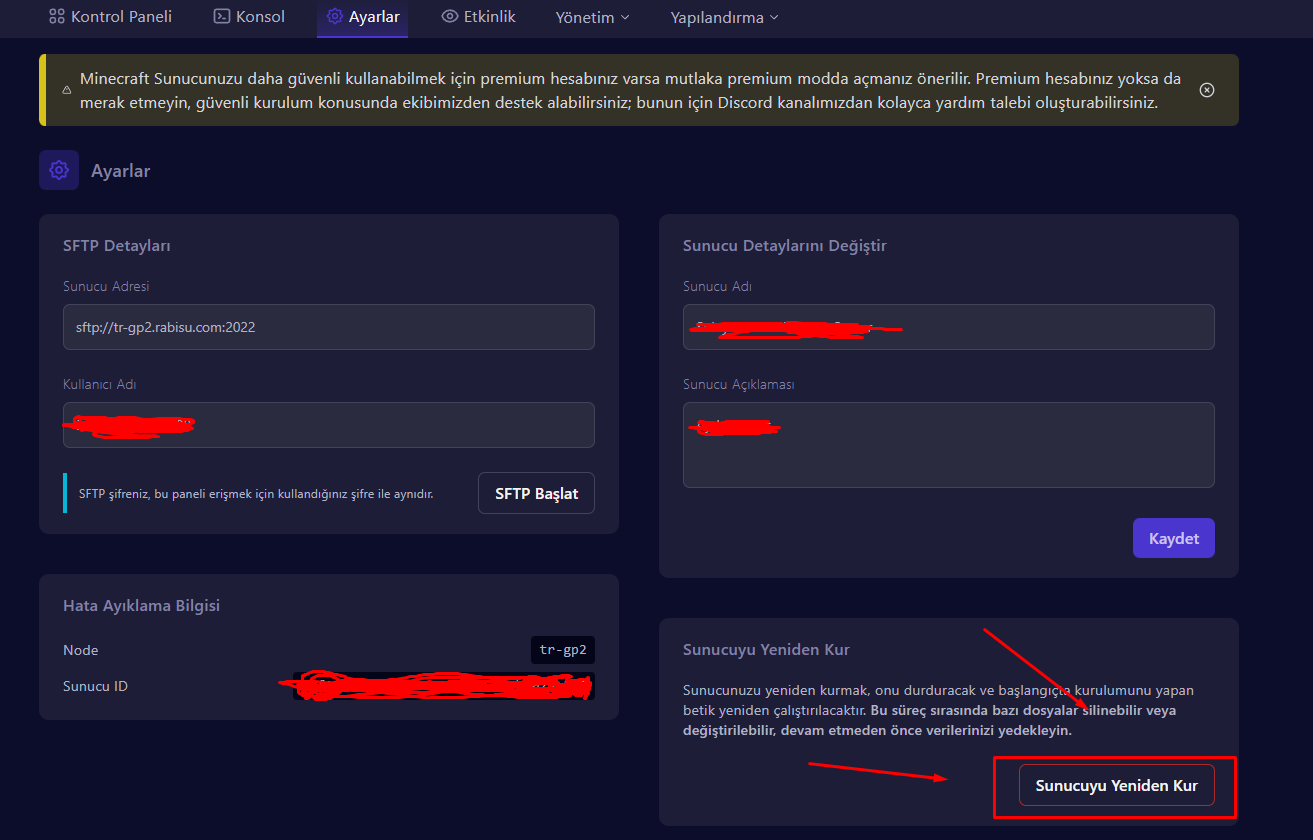 Sunucuyu Yeniden Kur