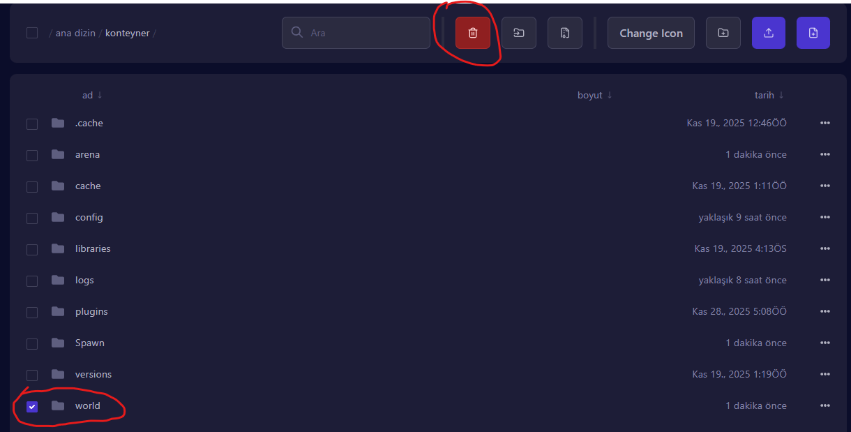World Klasörünü Silme
