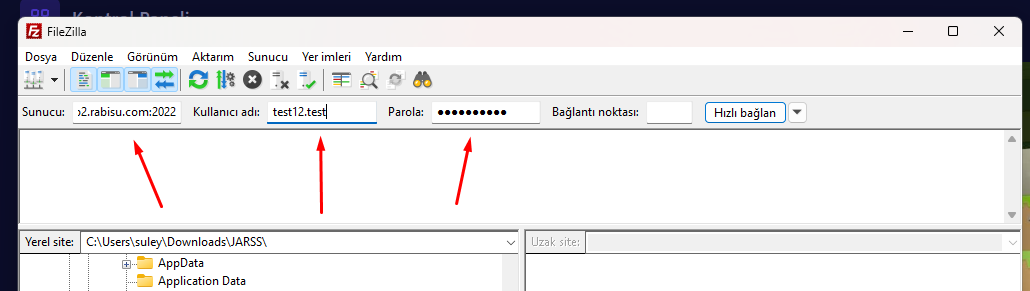 Filezilla Bağlantı