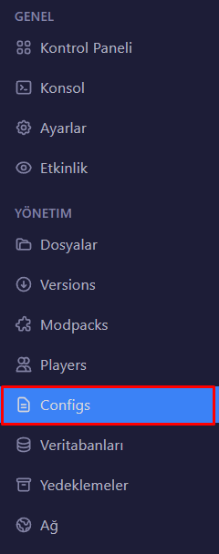 Configs ekranı
