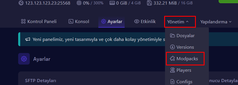 Modpacks Menüsü