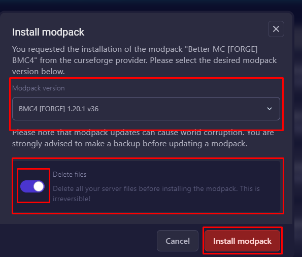 Modpack Kurulum Ekranı