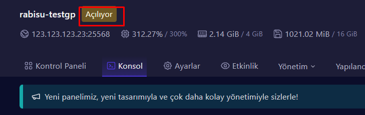 Sunucu Açılıyor