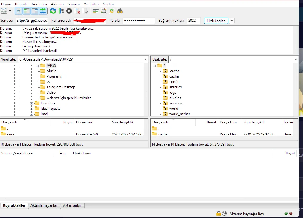 Filezilla Bağlandı
