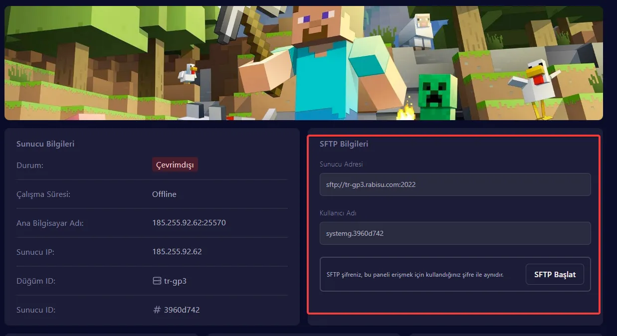 GamePanel SFTP Bilgileri