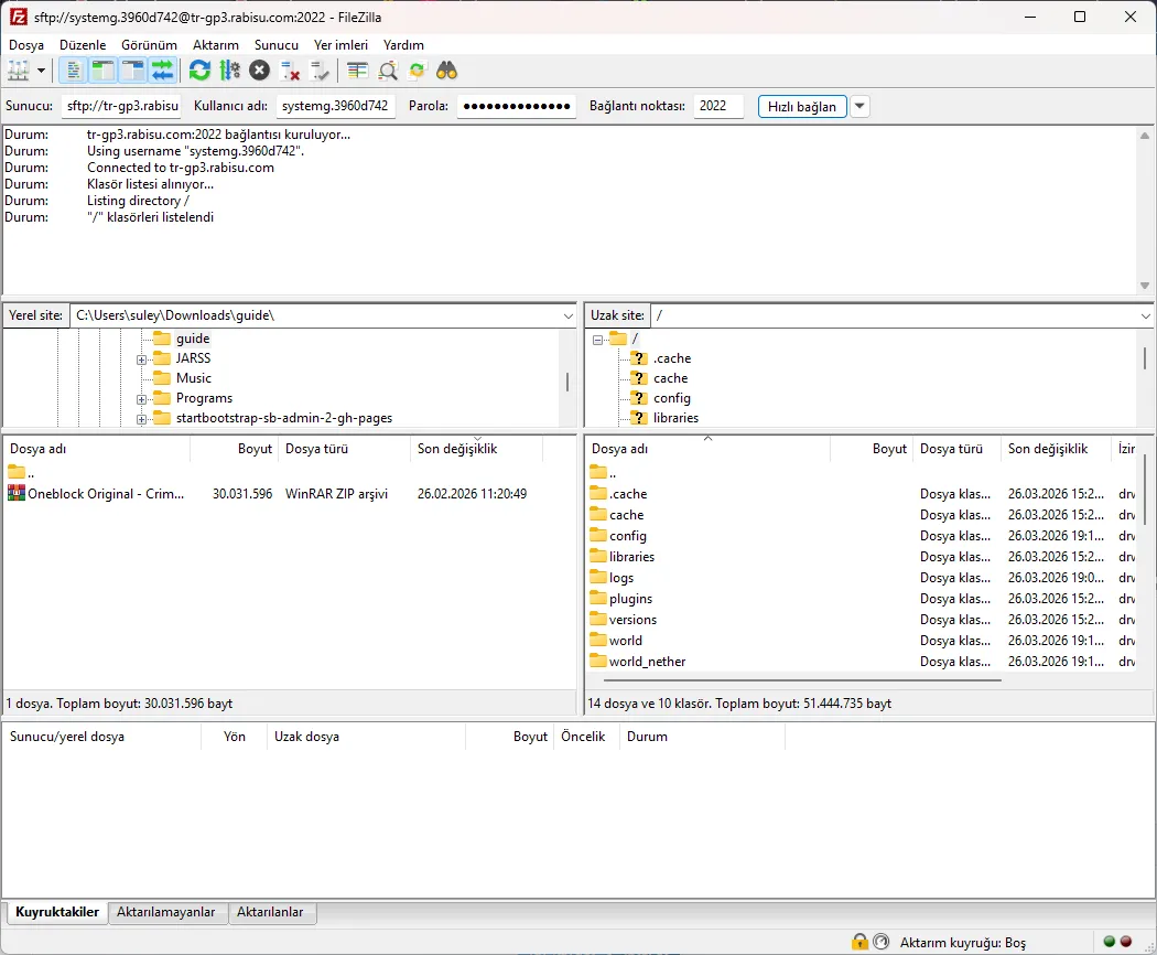 Filezilla Bağlandı