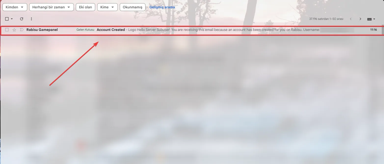 Gelen kutusundaki Account Created e-postası