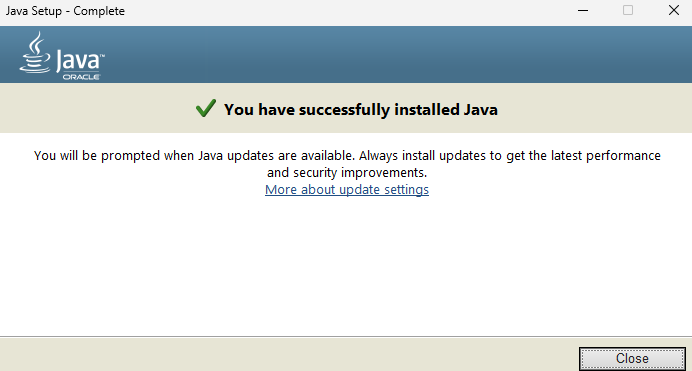 Java kurulum tamamlandı