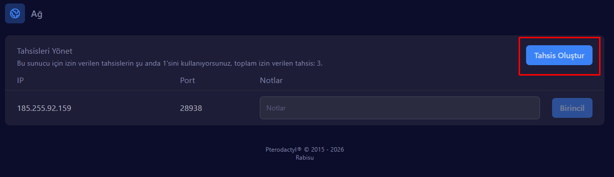 Tahsis Oluştur